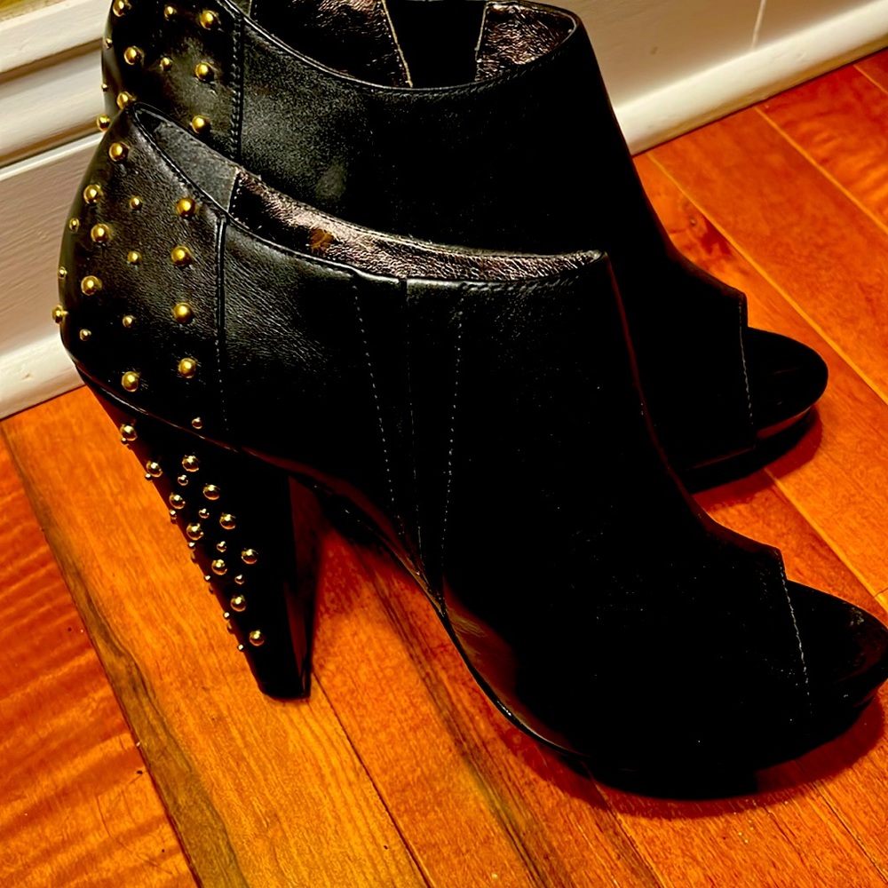 Open Toe Booties with Gold Accents in the Back